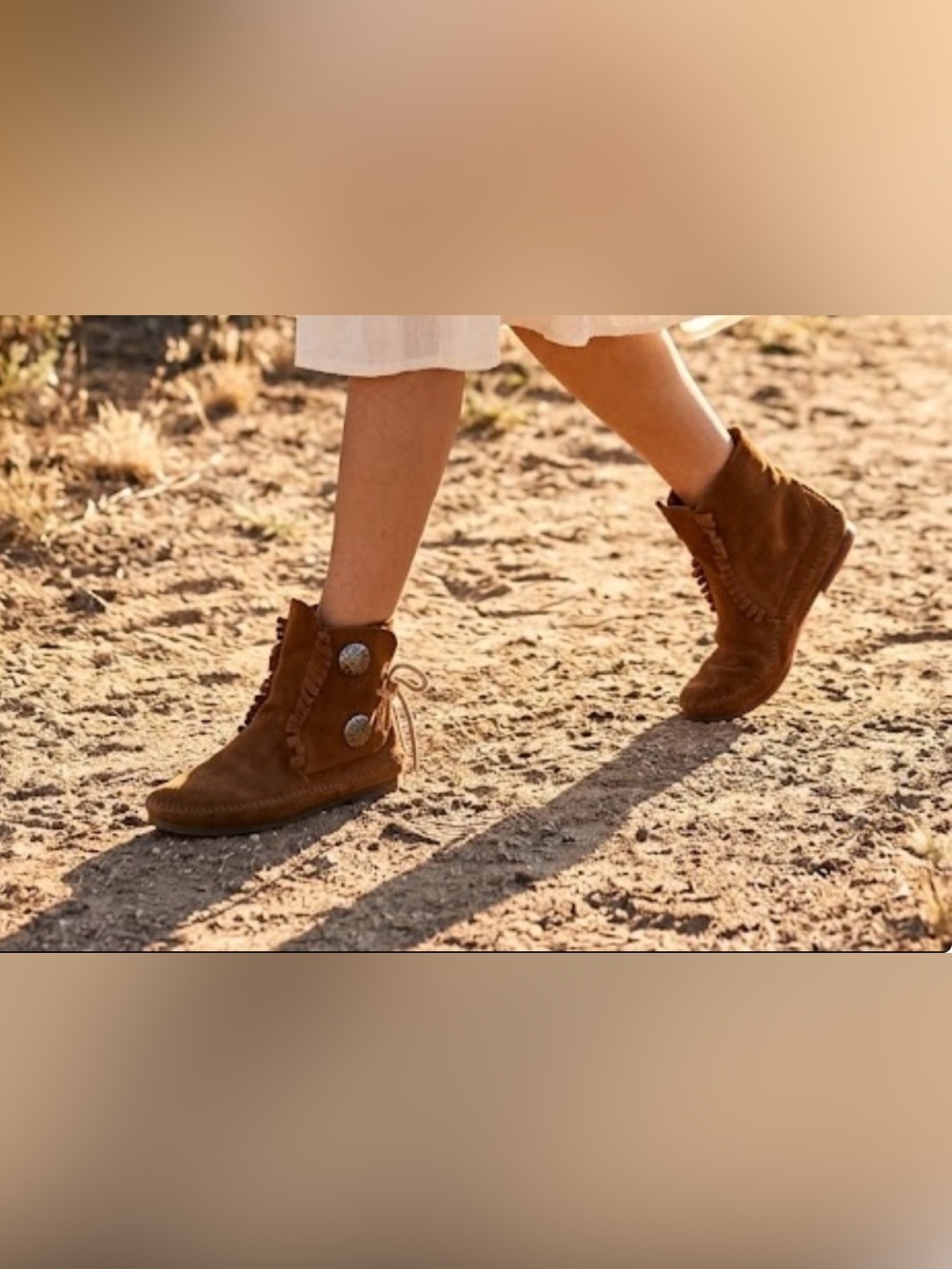 Minnetonka two buttons western Suede Fringe Ankle Boots fringe native